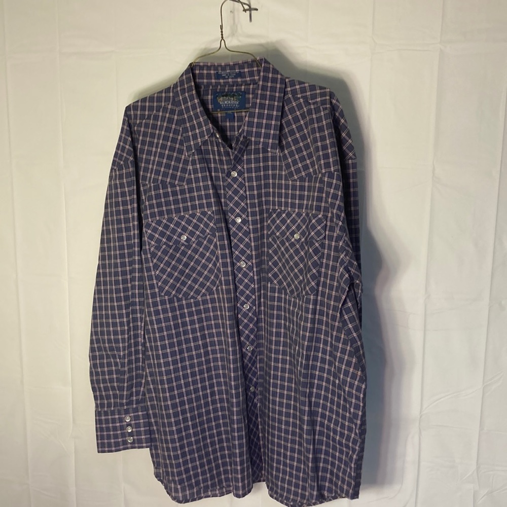 Salmon River traders Western wear XXL dark blue red plaid western pearl snap
